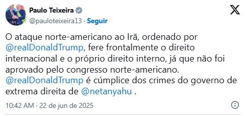 Ministro de Lula condena ataque dos EUA a instalações nucleares do Irã