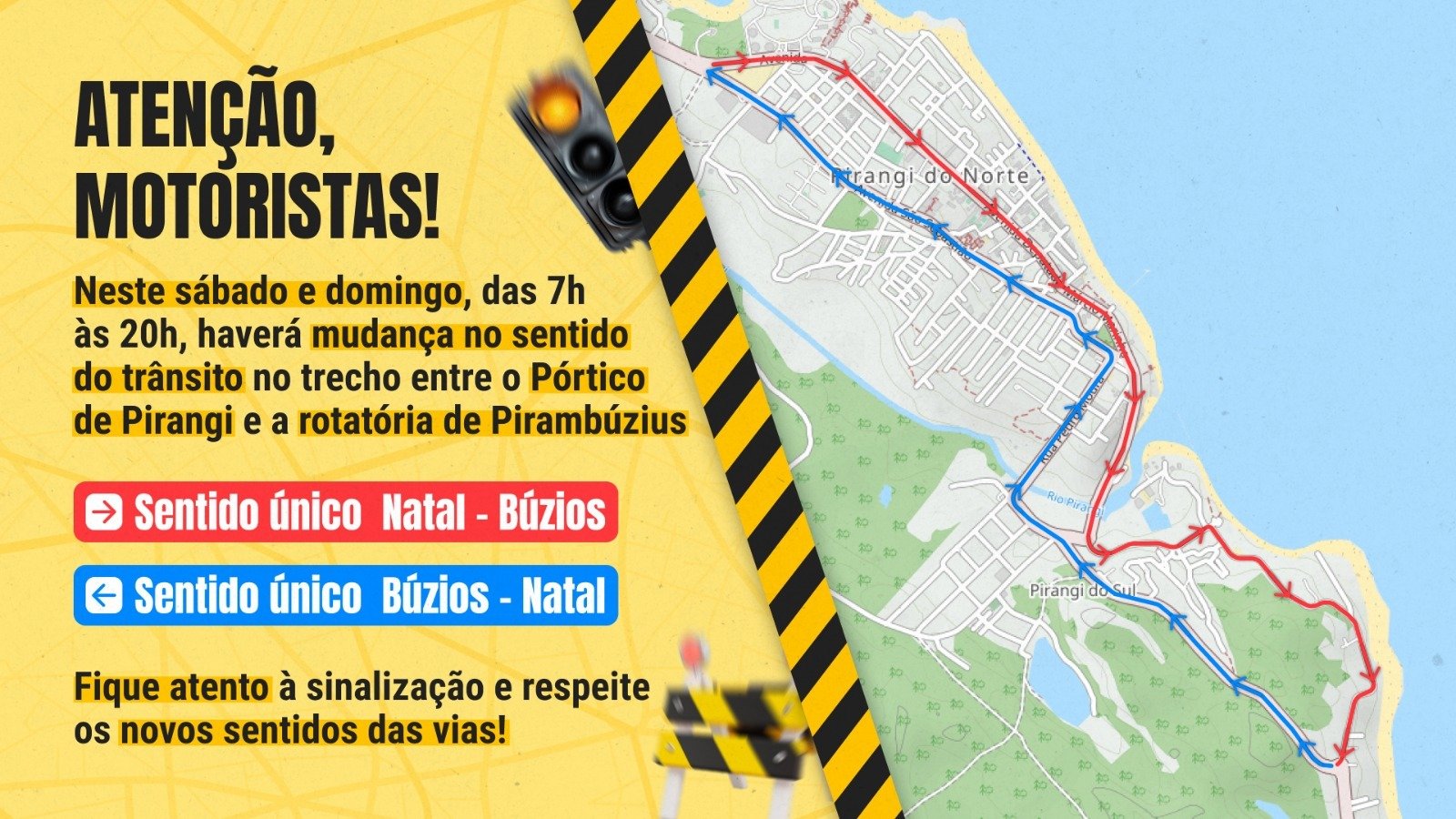 Prefeitura de Parnamirim realiza inversão de trânsito em Pirangi neste final de semana