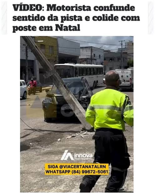 Motorista confunde sentido da pista e colide com poste em Natal
