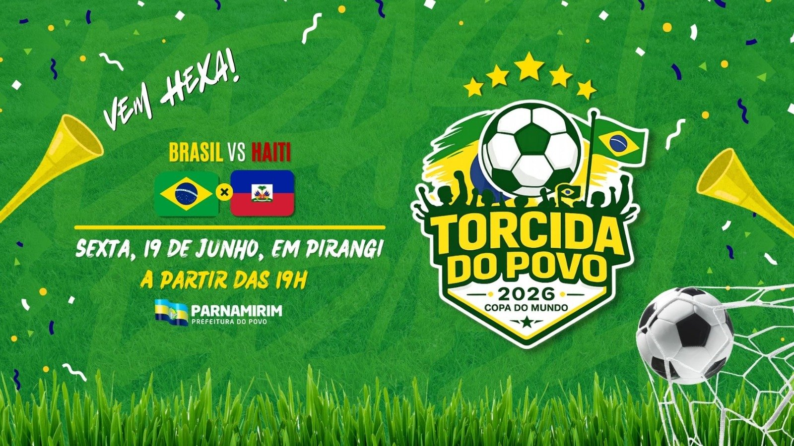 Prefeitura de Parnamirim transmite jogo do Brasil e promove noite de festa em Pirangi