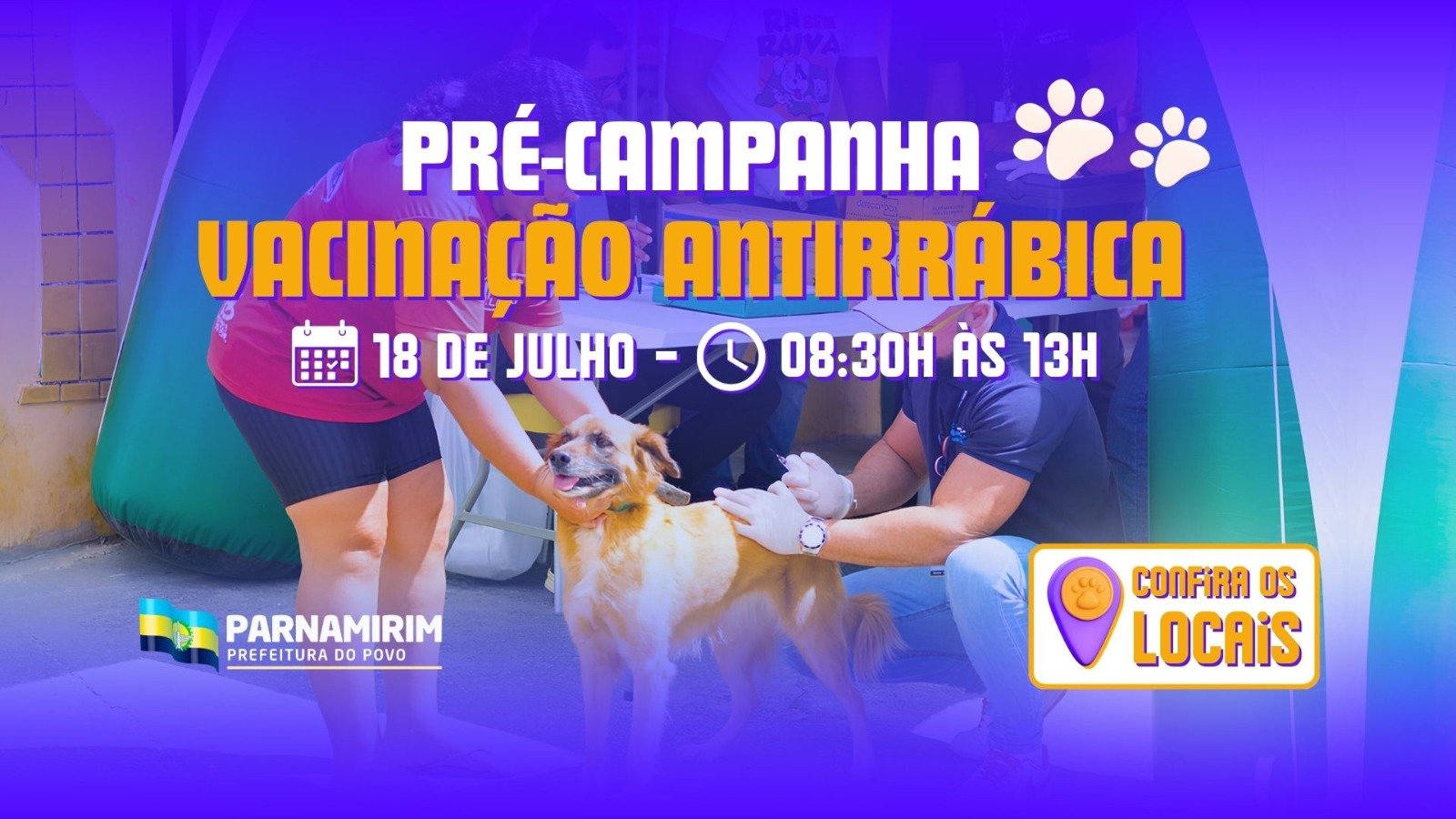 Pré-campanha de vacinação antirrábica continua neste sábado (18) em novos pontos de Parnamirim